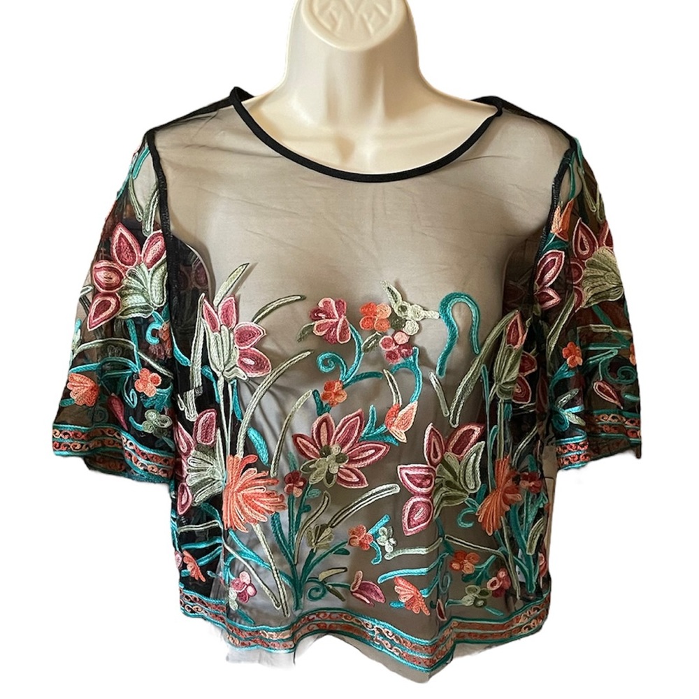 SHEIN Sheer Embroidered Top